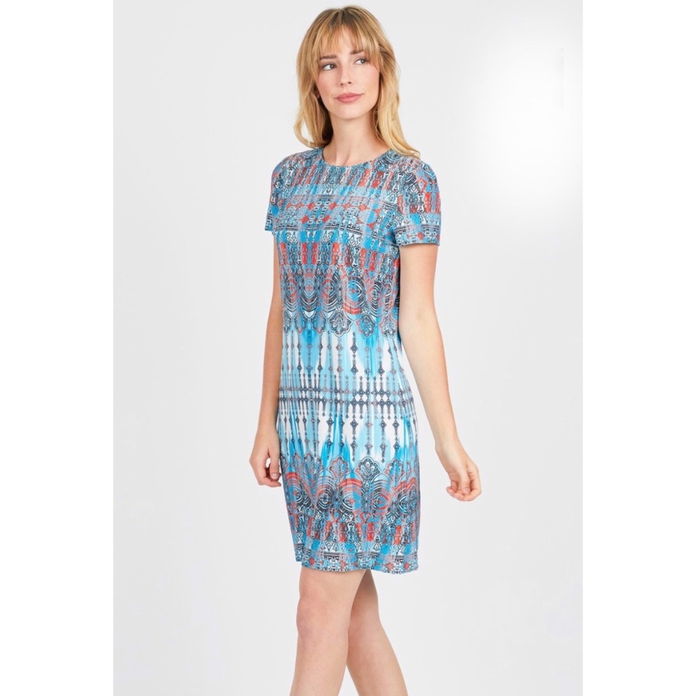 London Times Tshirt Dress - Turquoise & Coral